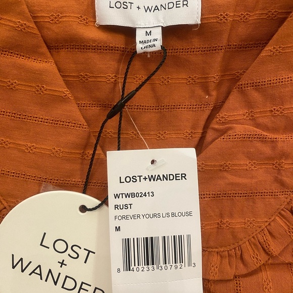 Lost + Wander Women’s Burnt Orange Button-Up Feminine Cotton Blouse New size M - Picture 5 of 11